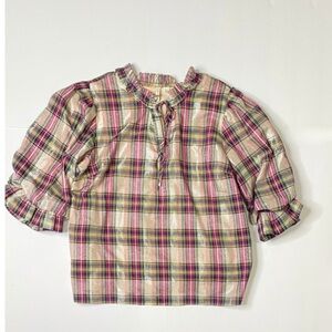 Cato Plaid Metallic and Green Blouse Vibrant Top